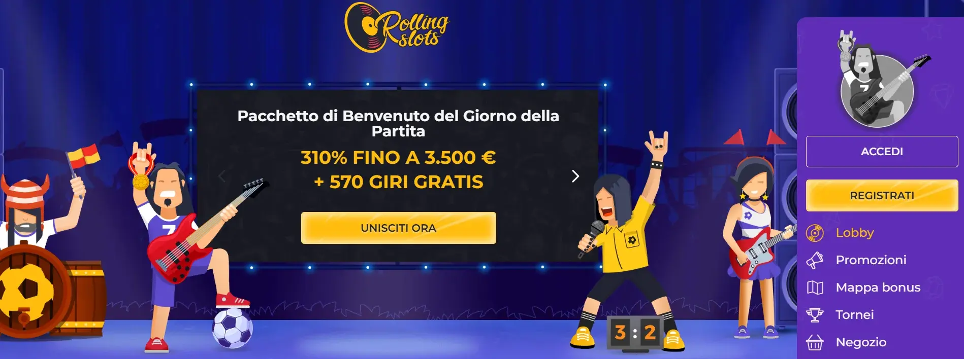 Rolling Slots interfaccia e sistema livelli VIP